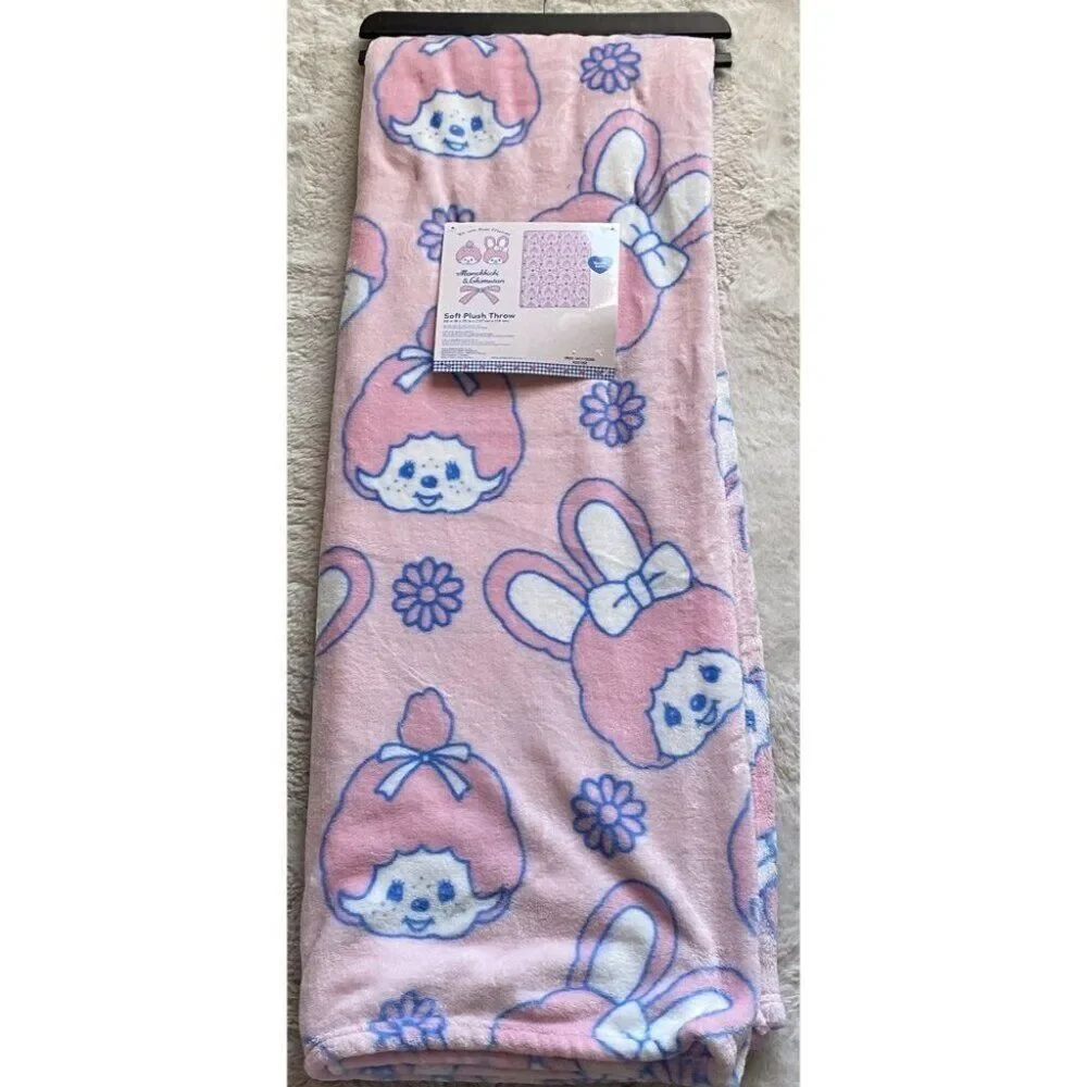 Monchhichi & Chimutan Pink‎ Soft Plush Throw Blanket 50”x70” NEW